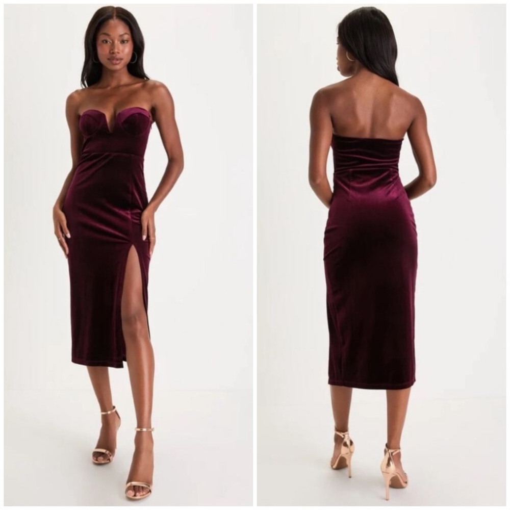 Elegant Strapless Velvet Dress in Burgundy